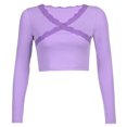 thumbnail image 6 of AWZXDE Women's Long Sleeve V-Neck Casual Cropped Pure Desire Style Gentle Fashion Pair with Skirt Photo Ready Versatile Stretch Top Purple,S, 6 of 6