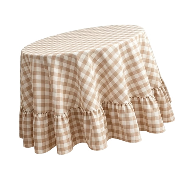 Aluhayos Soft Drape Round White Cotton Ruffled Table Cover Beige Plaids Edition 1 for Home