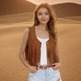 thumbnail image 2 of Mwjwdo Deals Children's Tassel Sleeveless Vest Western 70s Fringe Hippie Crop Cowgirl Outerwear Tops Girls Faux Suede Open Front Cardigan Jackets Khaki 5 Years, 2 of 7
