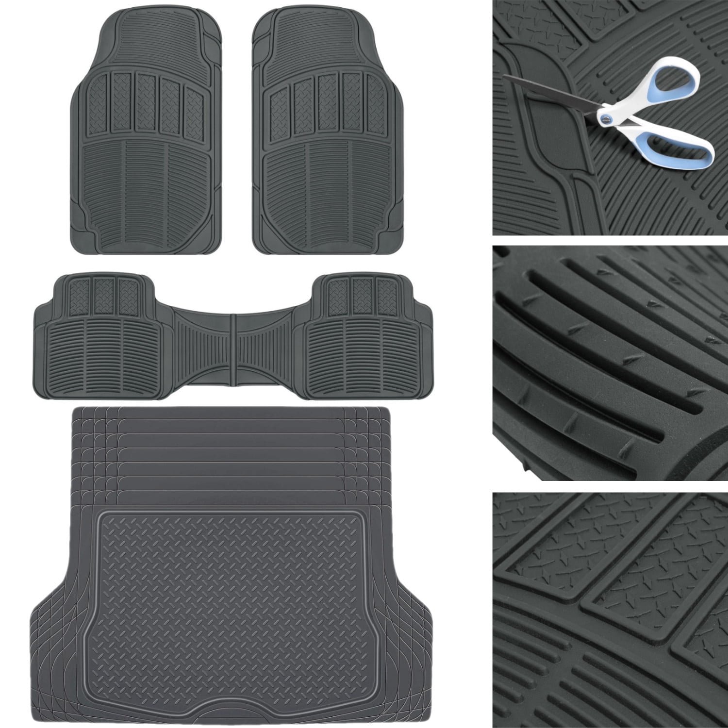 CarXS Proliners Classic Rubber Car Floor Mats 4pc Front & Rear +Trunk