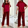thumbnail image 6 of Women Satins Pajamas Silk Sleeveless Pj Set Soft Short Sleeve Shirt Tops and High Waist Long Pants Casual PJ Loungewear, 6 of 17