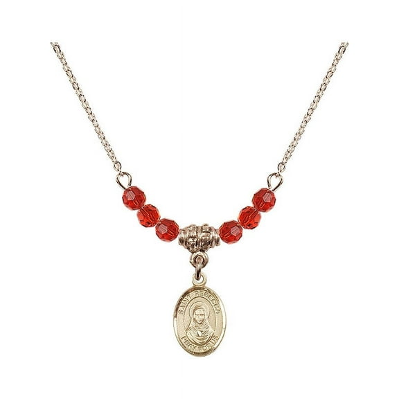 18-Inch Hamilton Gold Plated Necklace with 4mm Red July Birth Month Stone Beads and Saint Rebecca Charm