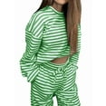 thumbnail image 2 of Women'S Striped 2 Piece Lounge Set Casual Long Sleeve T-Shirt Drawstring Wide Leg Pants Matching Outfits Set Green L, 2 of 7