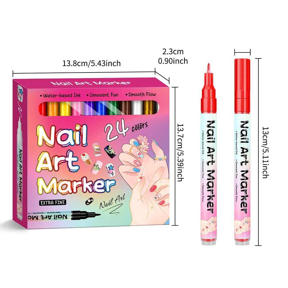24 Colors Nail Art Pens Set Quick-Drying Acrylic Paint Markers for 3D Nail Art, Dotting & Drawing, Nail Design Tools for DIY Manicure at Home & Salon