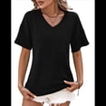 thumbnail image 3 of Blusas de Verano con Cuello en V para Mujer, Camisetas Extragrandes, Blusas de Corta para Mujer, Atuendos Informales Elegantes para el Trabajo. Negro XXL, 3 of 8