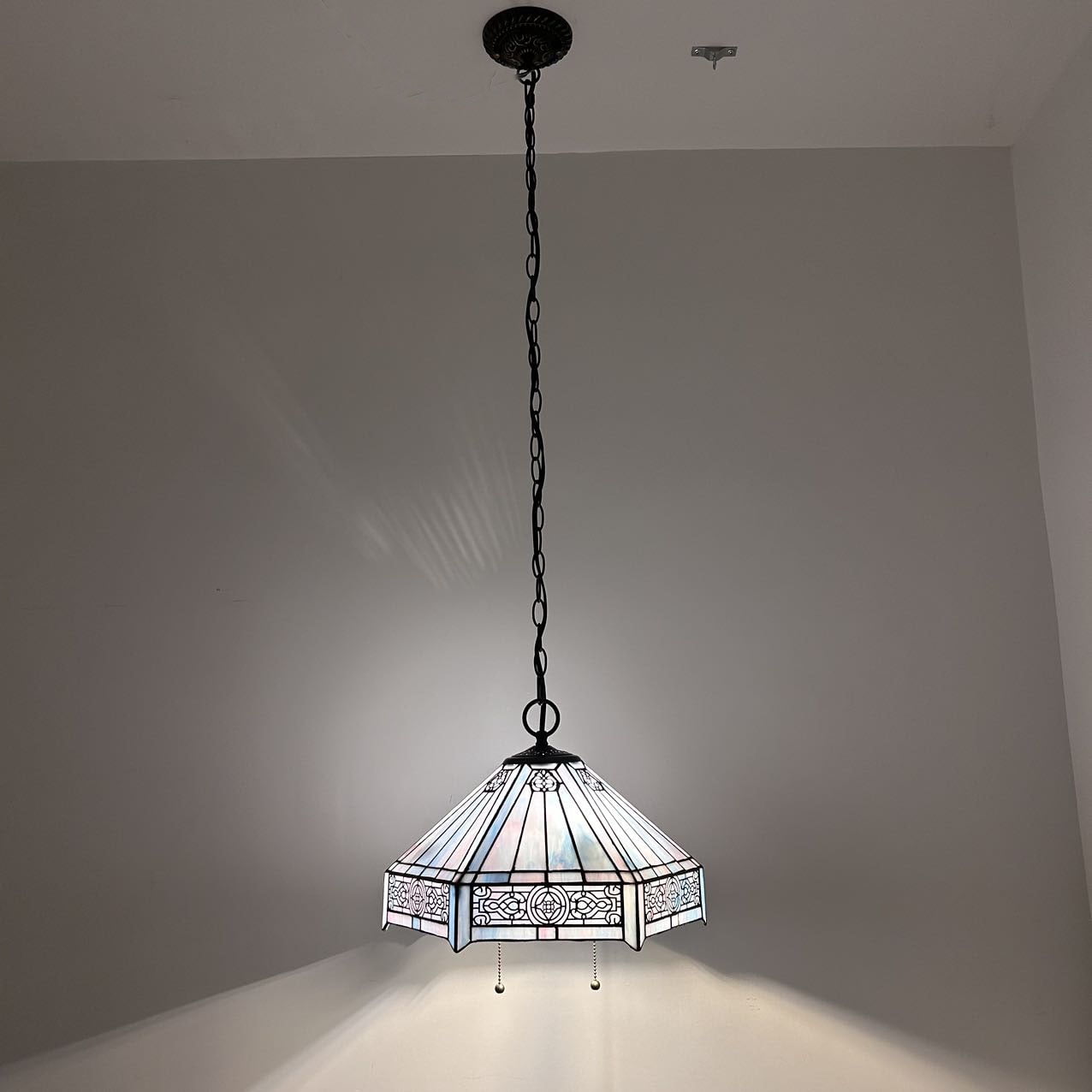 Tiffany Pendant Lights Fixture Pink Blue Stained Glass Hexagon LED Bulb Included for Dining Room 16"W*16"D*75"H
