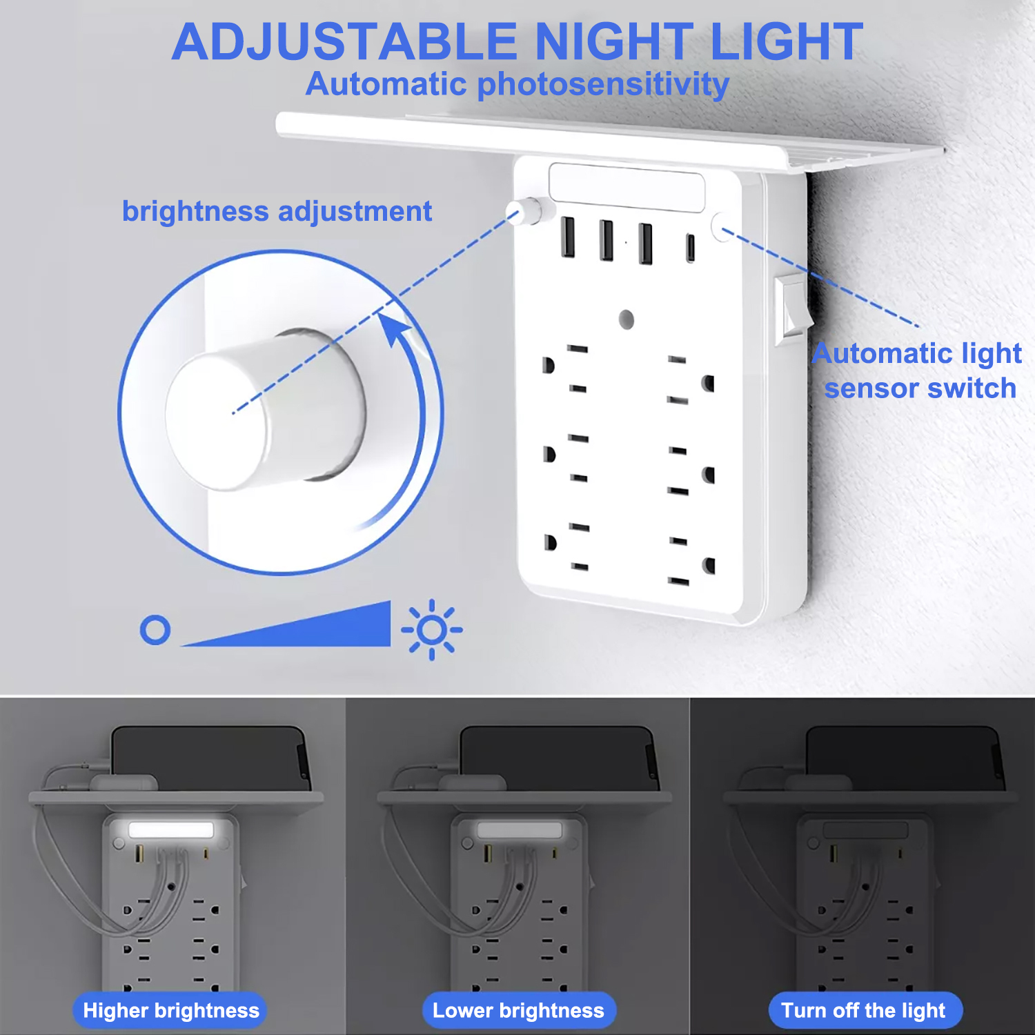 OGEDNAC 6-Outlet Surge Protector with 4 USB Ports and Night Light photo 2