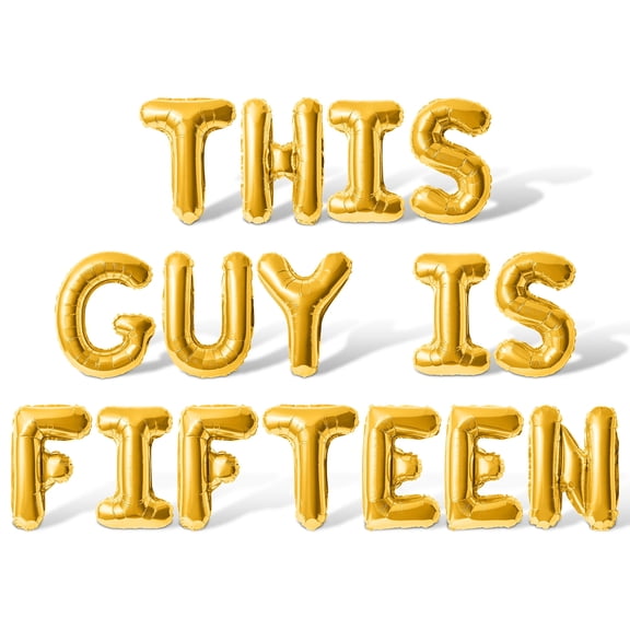 Letter Balloons - THIS GUY IS FIFTEEN 16" Inch Alphabet Letters Foil Mylar Balloon 15th Birthday Party Banner (Gold)