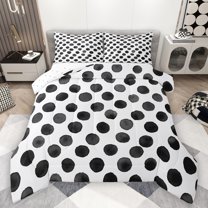 Manfei Modern Abstract Geometric Full Size Comforter Sets,Circle Circular Print Bedding Comforter Set,Black Polka Dots Bedding Sets For Men Women,Super Cozy Room Decor Reversible,3pcs