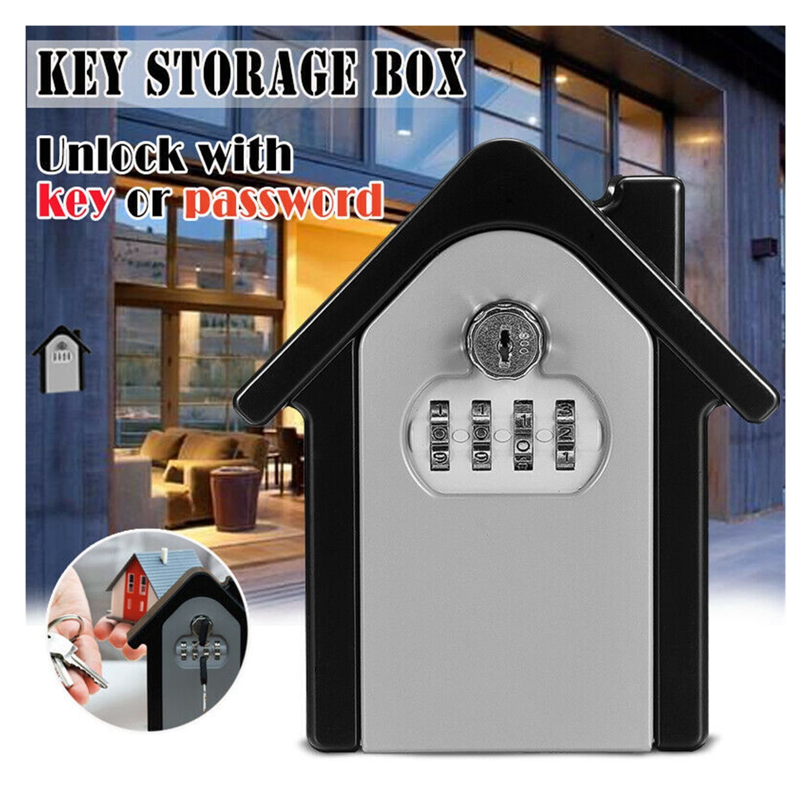 4 Digit Safe , Keys Lock Storage Box Wall Mount Holder Combination Case Organizer Double Insurance For Home Hotel School Universal ,Prevent Theft