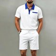 thumbnail image 2 of hotojiny Mens Summer Track Suits 2 Piece Shorts Sets Stylish Colorblock Short Sleeve Golf Shirt Bermuda Shorts Sweatsuit Outfits(Beige,3X-Large), 2 of 5