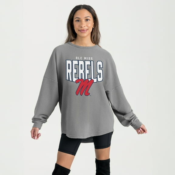 Women's Gameday Couture Gray Ole Miss Rebels Oversized Pure Motion Corded Sweatshirt
