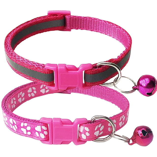 2-Pack Footprint & Reflective Cat Collar with Bell Basic Dog Cat Collar Buckle Adjustable Polyester Cat Dog Collar or Seatbelts