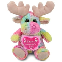 DolliBu Happy Mother's Day Rainbow Moose - Cute Stuffed Animal with Pink Heart Message for Best Mommy, Grandma, Wife, Daughter - Cute Wild Life Plush Toy Mom Gift - 9 Inches
