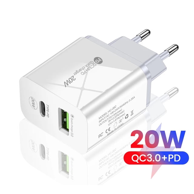 Cargadores de teléfono móvil PD 20W Cargadores de pared ligeros para Huawei (blanco de la UE)