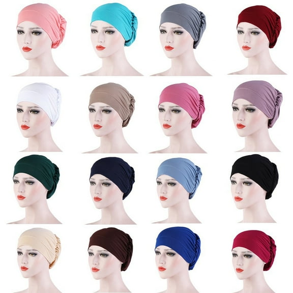 Meidiya 4 Pieces Turban Hats for Women Soft Pre Tied Knot Fashion Pleated Turban Cap Beanie Headwrap Sleep Hat Fashion Women's Chemo Hat Cover