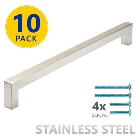 - 10 Pack | Stainless Steel Square Bar Cabinet Pulls: 10-1/16