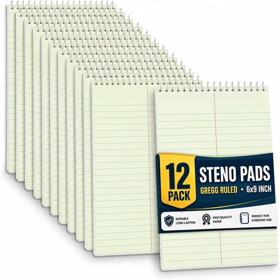 1InTheOffice Steno Pads 6x9 , Steno Pads , Spiral Steno Pads , Gregg Rule , Green Tint , 6 x 9 , 80 Sheets , 12 Pack