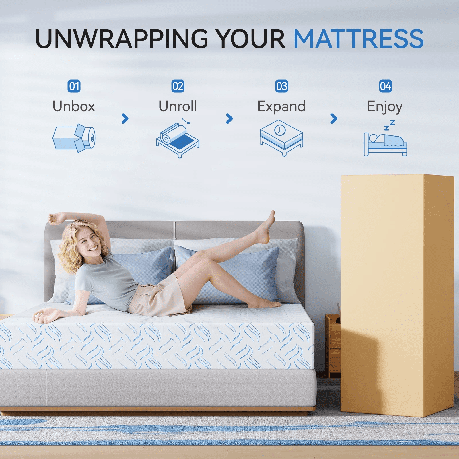 KOW 12 inch Full Szie Memory Foam Mattress in a Box,Medium,Euro Top,Cooling & Pressure Relief