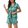 thumbnail image 1 of Conjuntos de pijama para mujeres INSPIRE CHIC de manga corta con botones y pantalones cortos, conjuntos de lounge en azul lago, 1 of 6