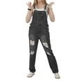 thumbnail image 3 of chouyatou Women's Fashion Jean Bib Overalls Adjustable Straps Ripped Distressed Denim Denim Pants, 3 of 4