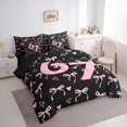 thumbnail image 2 of spefrowx Fashion Number 67 Print Queen Bedding for Teens, Black Pink Bow Bedding Comforter Set Queen, Black Reversible, 7pcs, 2 of 6