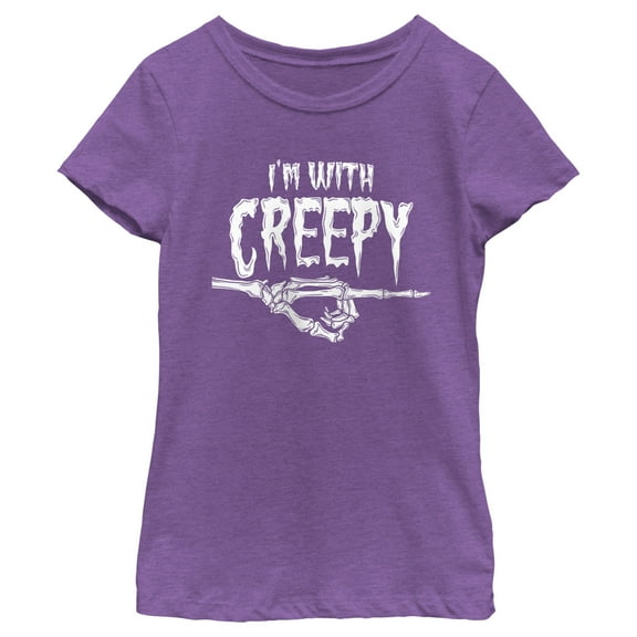 Girl's Lost Gods Halloween I'm With Creepy  Graphic Tee Purple Berry Large