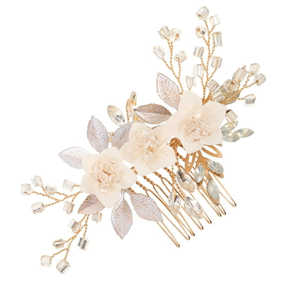 PTOOTP Crystal Bridal Hair Comb with Rhinestones and Floral Design Handmade Wedding Accessory