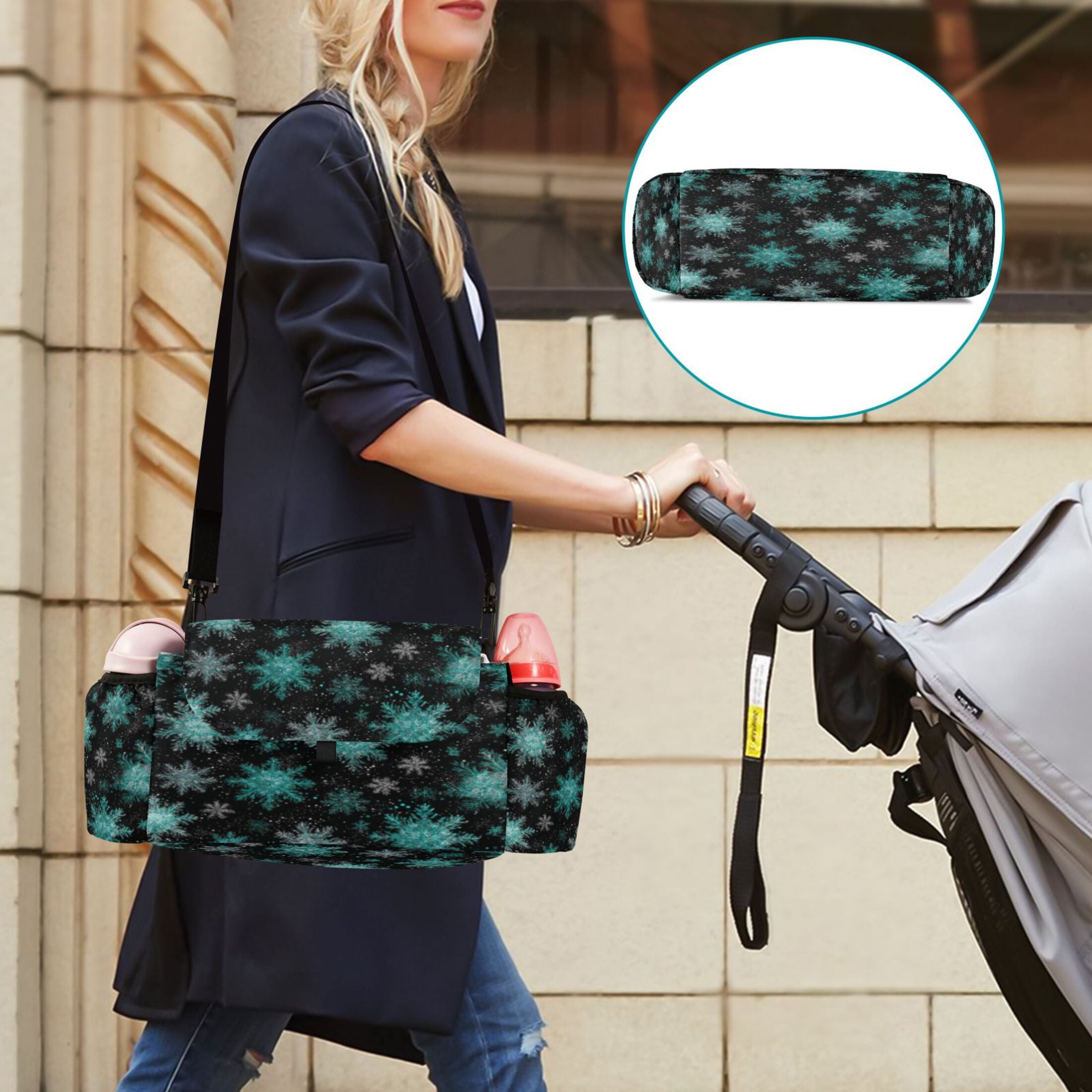 DIXRUYEE Stroller Organizer Snowteal Printed