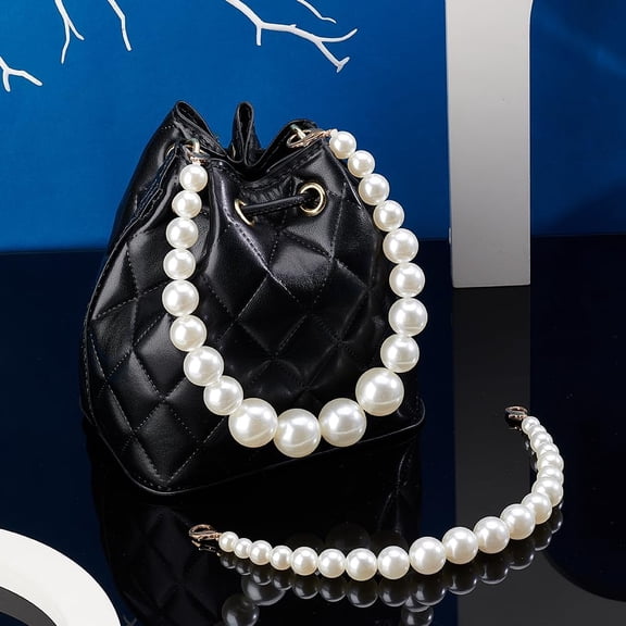 2 Sizes Pearl Bag Straps 12.2 inch 16.2 inch Pearl Beaded Bag Chain Purse Extender 10~24mm Round White Beads with Golden Buckles Replacement Straps for DIY Handbag Wallet Clutch Tote