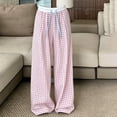 thumbnail image 5 of ClodeEU Women's Plaid High Waisted Wide Leg Pants ,Loose Fit Straight Floor Length Trousers for Summer Pink,Women's Plus L, 5 of 7