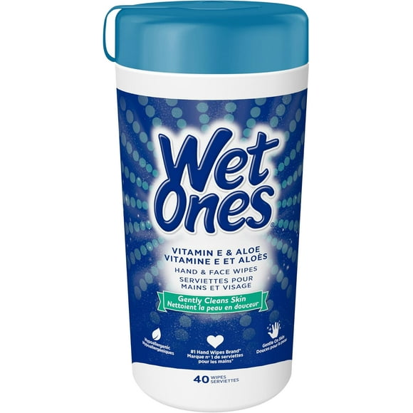 Wet Ones Vitamin E and Aloe Hand Wipes, Unscented, Wet Wipes, 40 Count Canister
