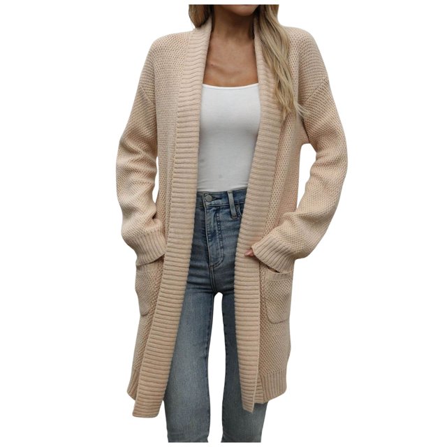 Fgnfyis Cardigan Long Décontracté Polyvalent Automne et Hiver pour Femmes Khaki TG