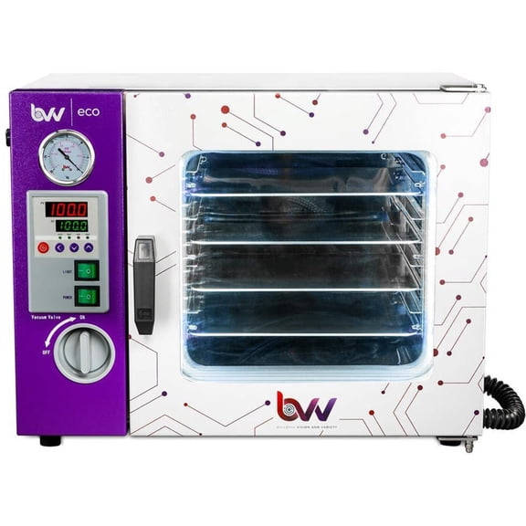 BVV Eco Vacuum Oven - 0.9 CF Purging, Drying & Degassing Oven with Four Shelves, Four Wall Heating & LED Display - Uniform Heat Distribution - Hose & Power Cord Included