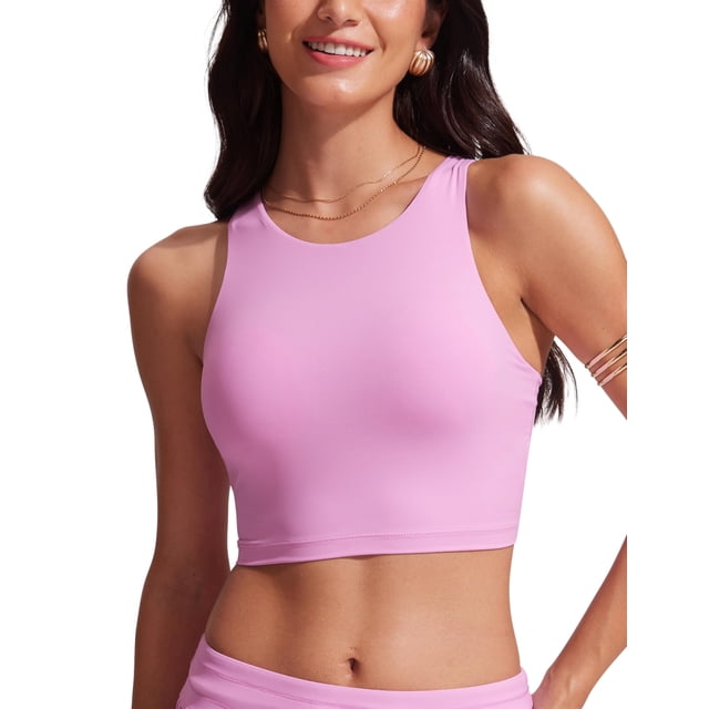 Top de Bikini CRZ YOGA con Espalda Racer, Acolchado y Cuello Alto Rosa XL