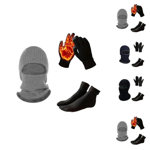 DcGZvy Womens Mens 3-Pieces Winter Hat Gloves Socks Set, Knit Warm Hat Neck Touchscreen Mittens Socks for Men