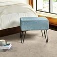 thumbnail image 4 of Home Soft Things Jacquard Chenille Stool Chair Upholstered Footrest Ottoman with Black Metal Legs and Padded Seat, Babati-Turquoise, 19" x 13" x 17", 4 of 6