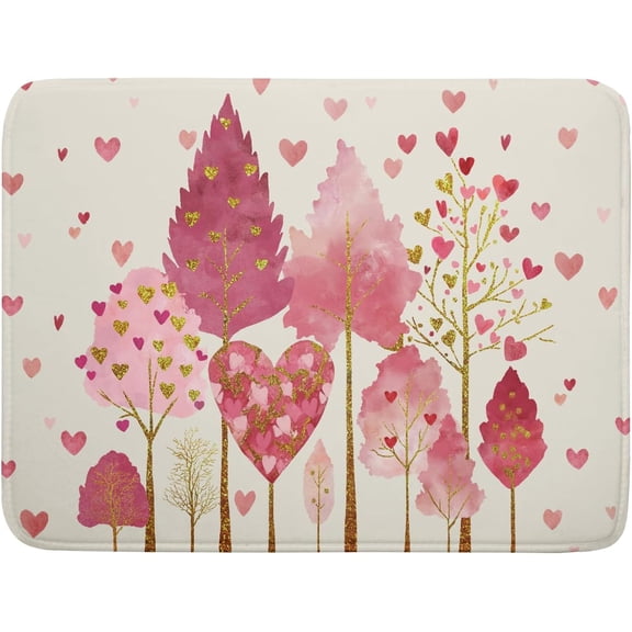 Valentines Day Pink Tree Dish Drying Mat for Kitchen Counter 24x18 Inch Heart Drying Mat with Absorbent Reversible Microfiber Love Dish Drainer Mats Rack Pad for Coffee Countertop Protector