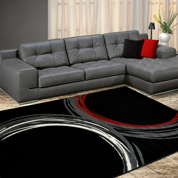 Allstar Modern Accent Rug with Touching Ring design Black 5' x 8' 5' x 8'