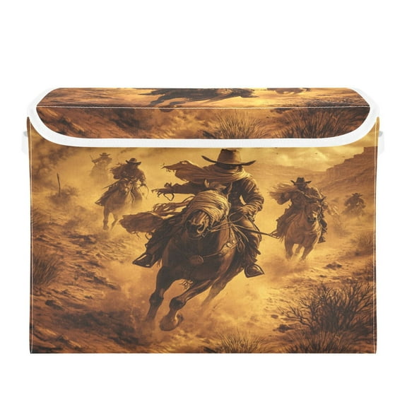Storage Box With Lid 16.5x12.6x11.8In Foldable Stacked Household Storage Box Riding Cowboys