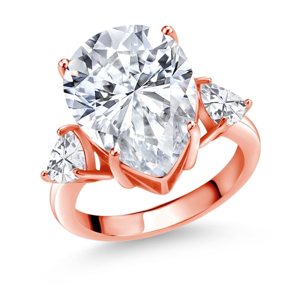 Gem Stone King 15.14 Ct Pear Shape White Zirconia 18K Rose Gold Plated Silver Ring (Size 5)