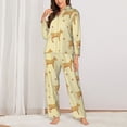 thumbnail image 2 of Pajama Sets for Women 2 Pcs, Striped Cartoon Cute Goat Yellow Button Down Long Sleeve Sleepwear Lounge PJ Sets, 2 of 6