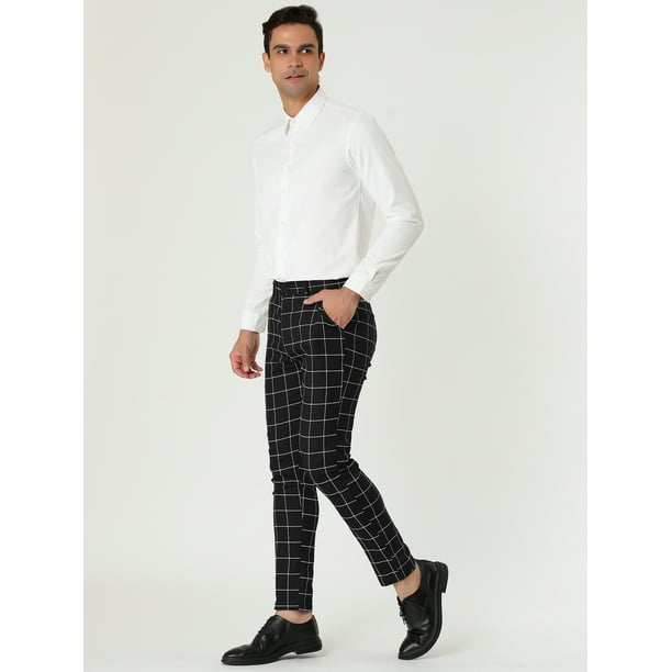 Pantalones de negocios con frente plano y corte regular a cuadros de Color Negro para Hombre L Lars Amadeus Pantalones