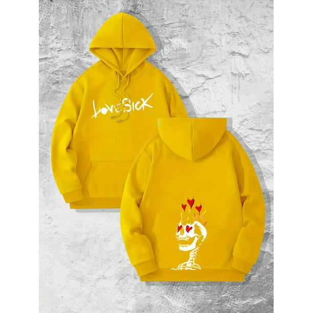 Skeleton gets lovesick print hoodie cool hoodies for men sudadera con capucha de diseno grafico informal para hombres con bolsillo de canguro