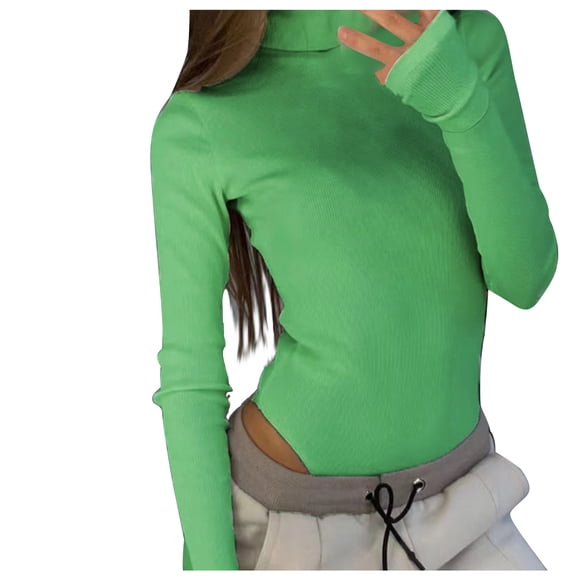 Birdeem Womens Solid Rompers Jumpsuit High-Necked Long Sleeve Jumpsuit Bodysuit