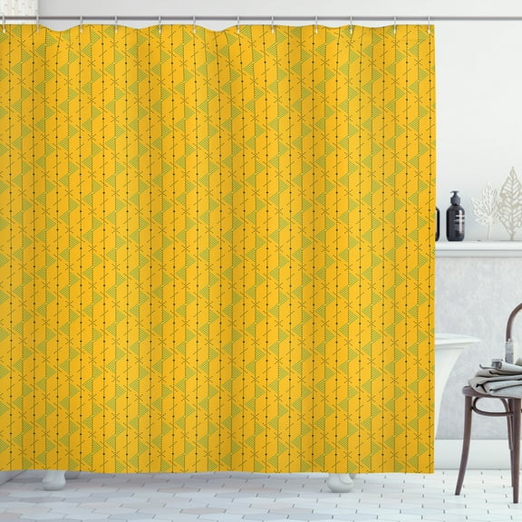 Ambesonne Abstract Shower Curtain, Geometric Dots Lines, 69"Wx70"L, Earth Yellow Turquoise