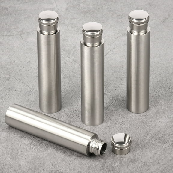 Tcwhniev 4PCS Stainless Steel Tube Hip Flask Mini Liquor Flask for Whiskey Storage 30ML Pocket Drinking Tubular Bottle for Camping Trip