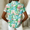 thumbnail image 5 of Women Hawaiian Beach Shirt Soft Cool Tropic Print Short Sleeve V Neck Button Down Vacation Tops Green 2XL, 5 of 5