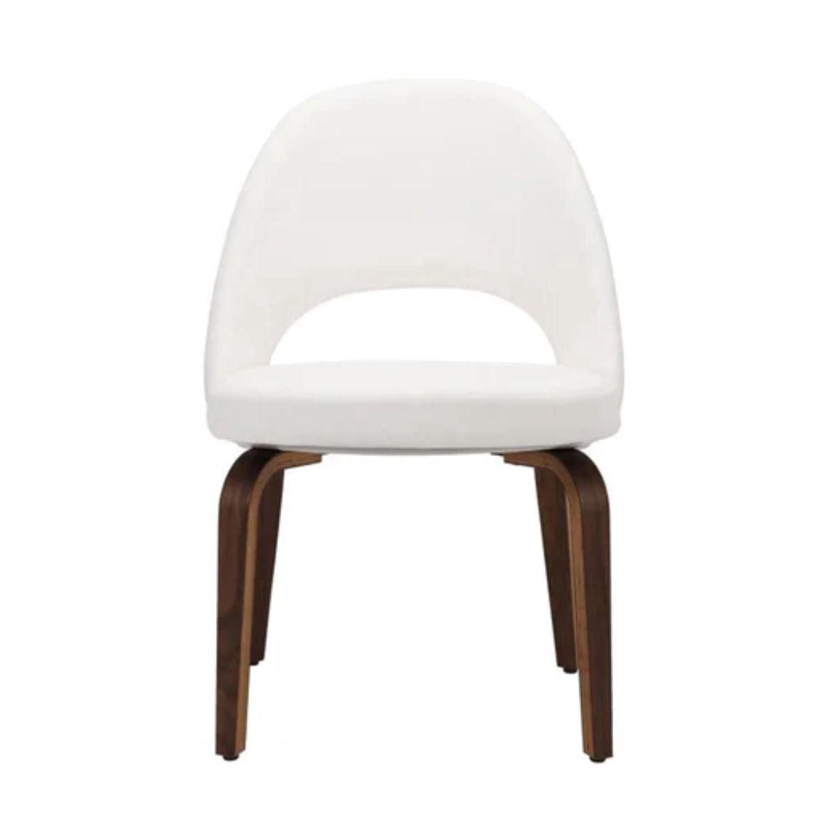 Leesburg Chair in White made of upholstered seat and plywood legs with walnut veneer.