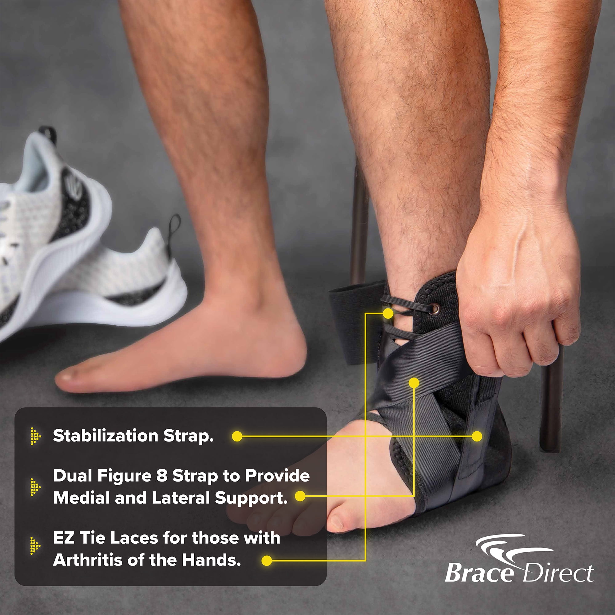 Brace Direct Easy Lace Up Figure 8 Strapping Ankle Brace - Quick-Adjust Ankle Support for Sports & Recovery